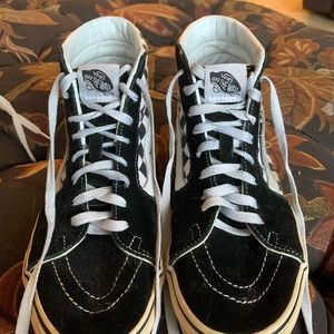 Black checkered high top vans womens 9